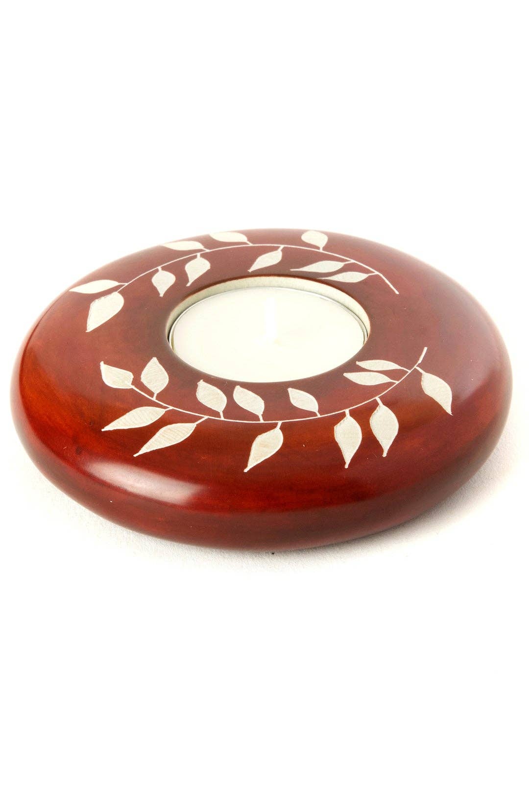 Brown African Bamboo Soapstone Tealight Candle Holder