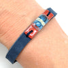 Red White &amp; Blue Glass &amp; Suede Leather Stacking Bracelet