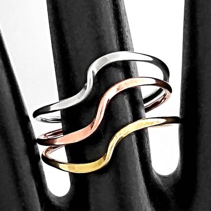 Wave Rings in Married Metals Silver, Bronze, and Pure Copper