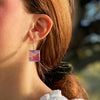 Square Glass Dangle Earrings, Zig Zag Purple &amp; Pink - Tili Glass
