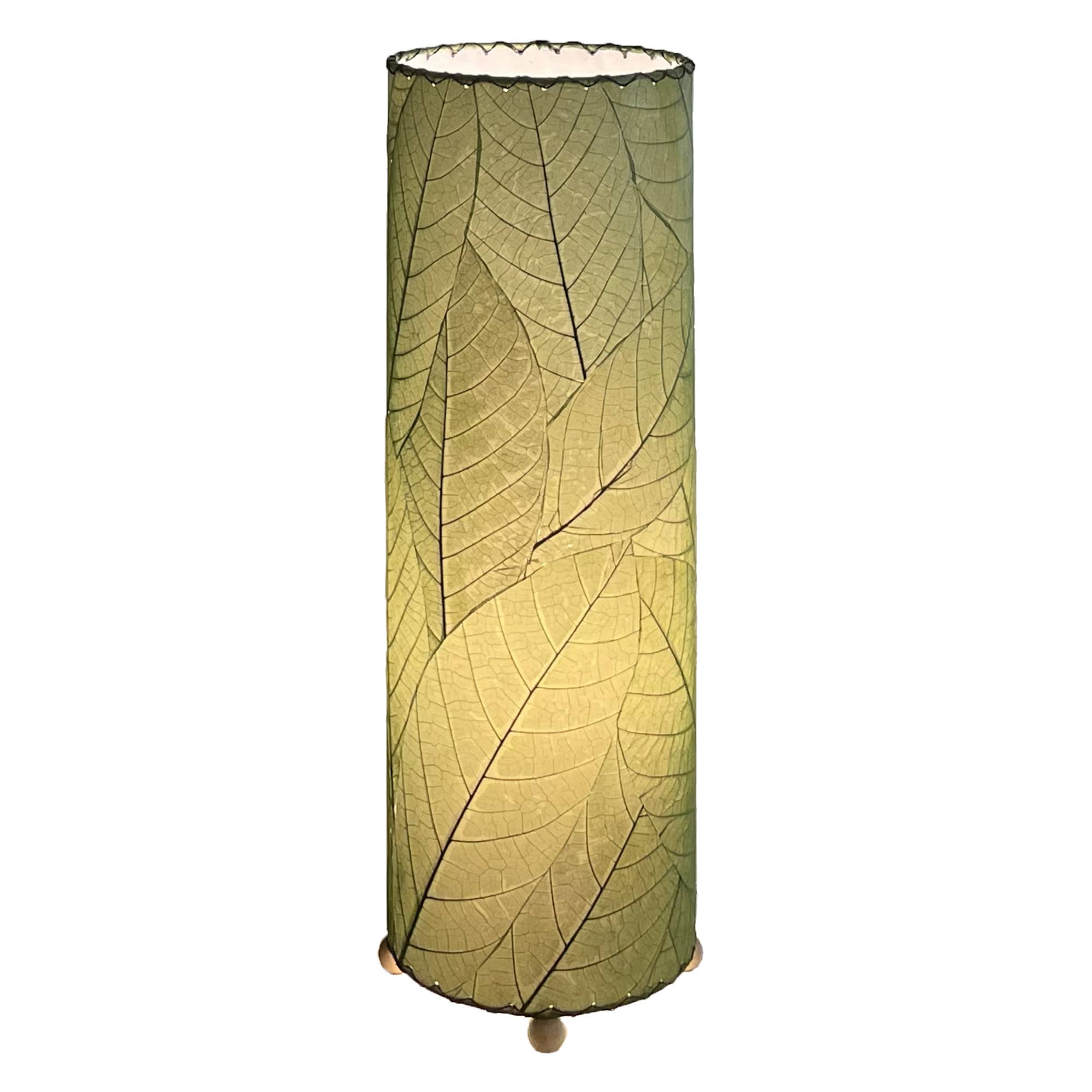 24 Inch Cocoa Leaf Cylinder Table Lamp Green