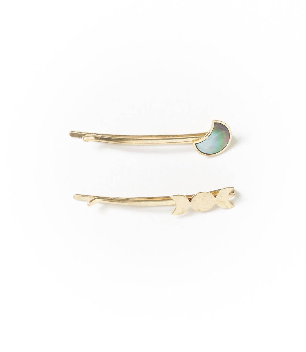 Chandra Lunar Moon Phase Bobby Pin Hair Clips, Set of 2