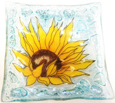 Sunflower Small Glass Dish - Recycled Glass (IS)