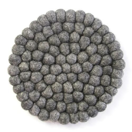 Hand Crafted Felt Ball Trivets from Nepal: Round, Dark Grey - Global Groove (T)