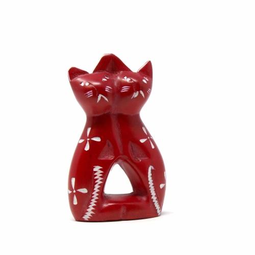 Handcrafted 4-inch Soapstone Love Cats Sculpture in Brick - Smolart