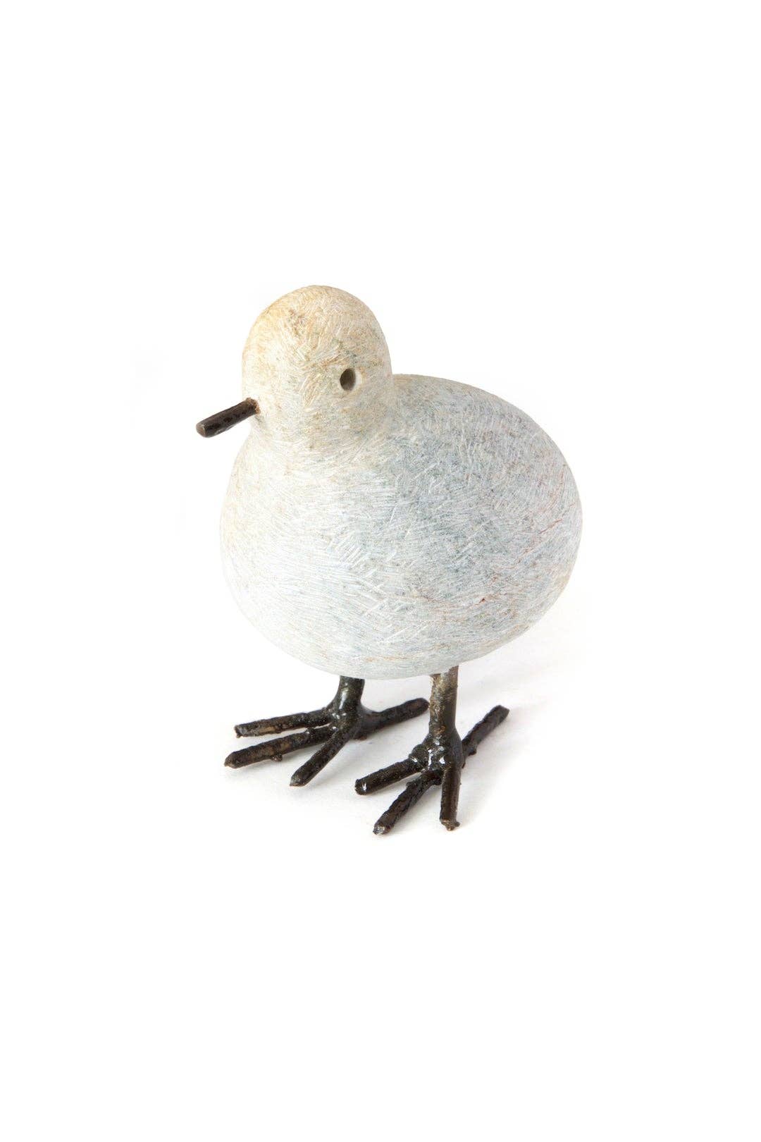 Tiny Stone and Recycled Metal Chickadee Bird Sculptures