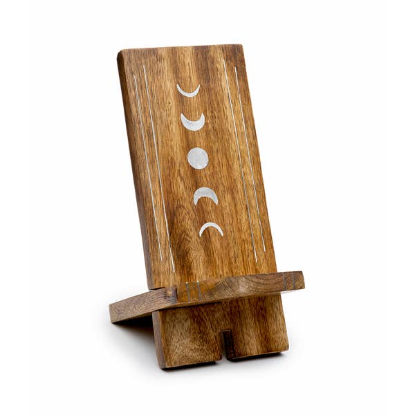 Indukala Moon Phase Phone Holder - Wood, Brass, Fair Trade