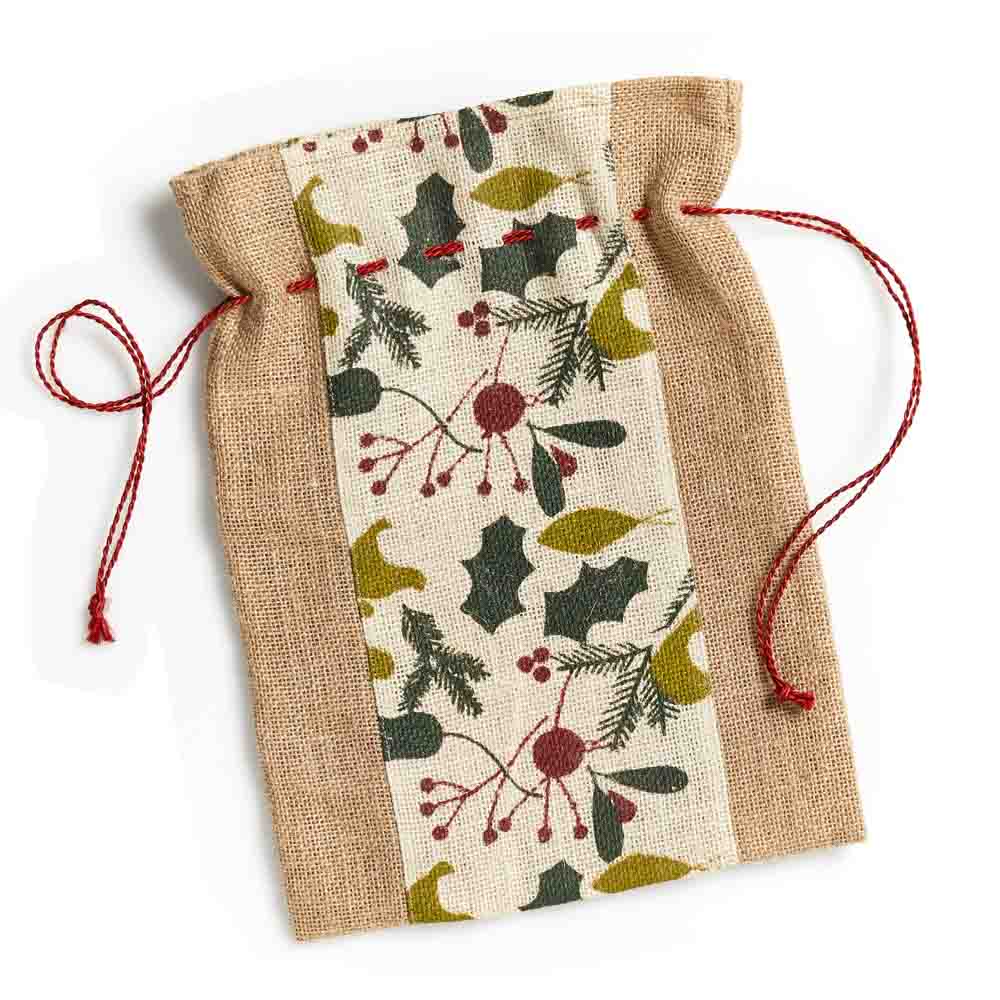 Gift Bag Holly Leaf Burlap (IS)