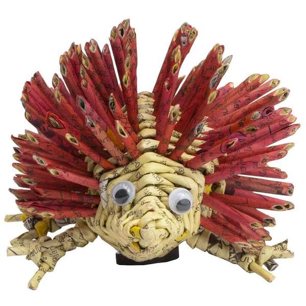 Hedgehog Ornament Made From Recycled Telephone Books in Thailand (IS)