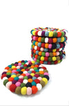 Hand Crafted Felt Ball Trivet From Nepal: 8 Inch Round - Bright Multicolor (IS)